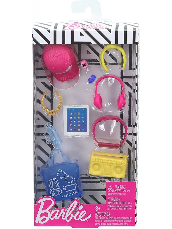 F-BARBIE:SET ACCESSORI CON BORSA CELESTE, CAPPELLO FUXIA E TABLET MATTEL  FEMMINUCCE